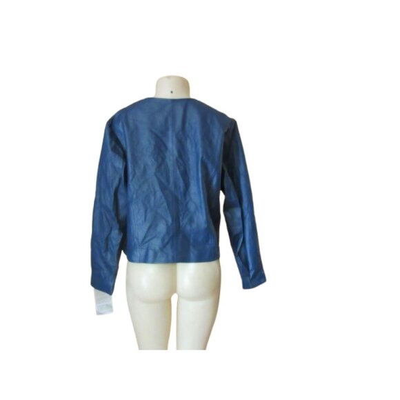 New w Tags, Jessica London Outerwear Blue Full Zip Leather Jacket Size 18W - Picture 5 of 7